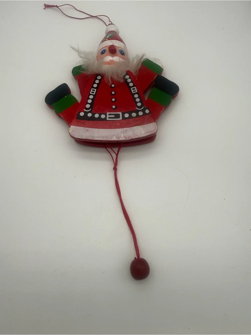 Vintage Wooden Santa Claus Jumping Jack Pull String Christmas Ornament Toy 1970s